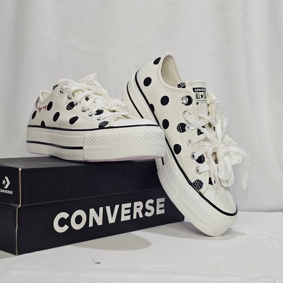 Converse Women's CTAS Lift Polka Dot Oxfords Size 8 Egret A10689C NWT - Picture 1 of 6